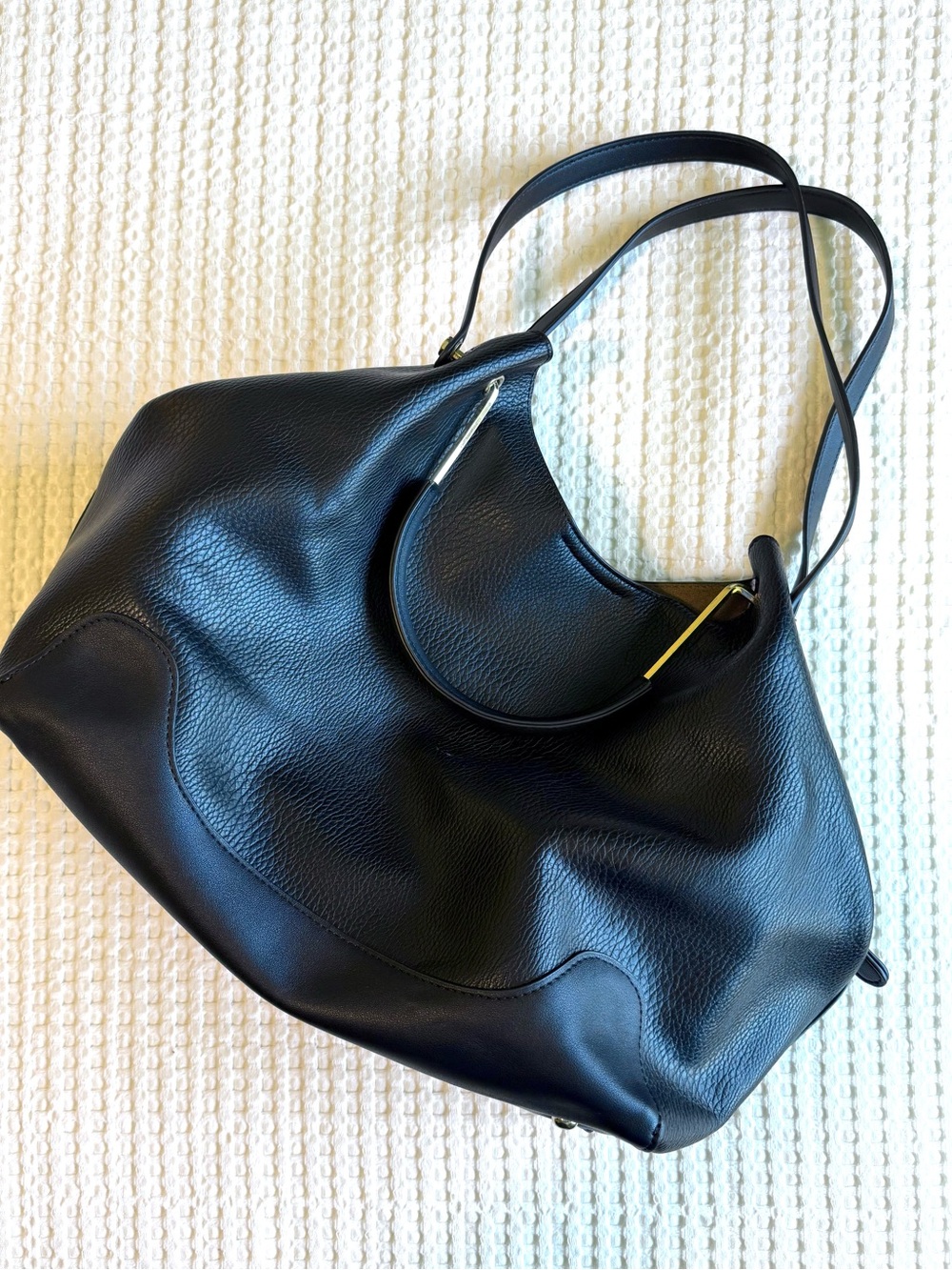 Sondra Roberts Black Pebbled Leather Shoulder Bag with Gold Accents